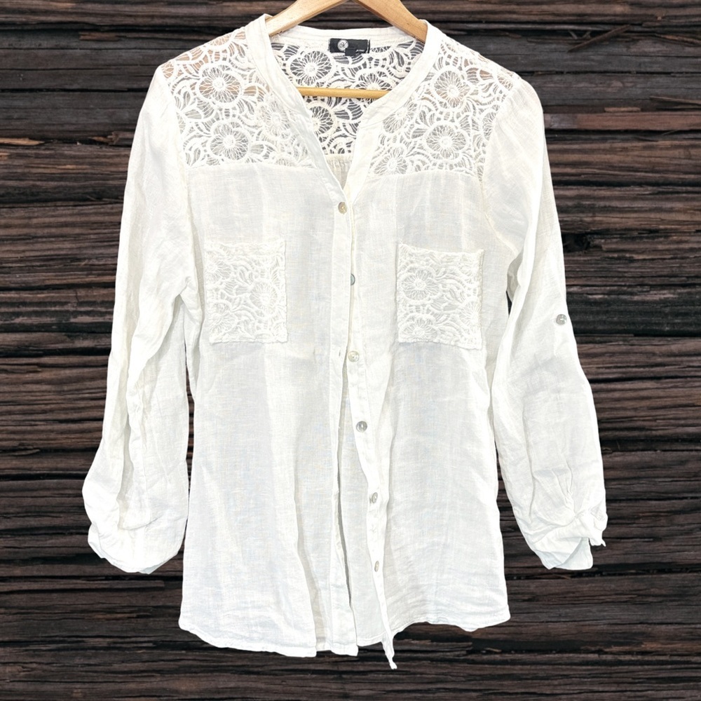 White Puff Sleeve Button Down Top - image 1